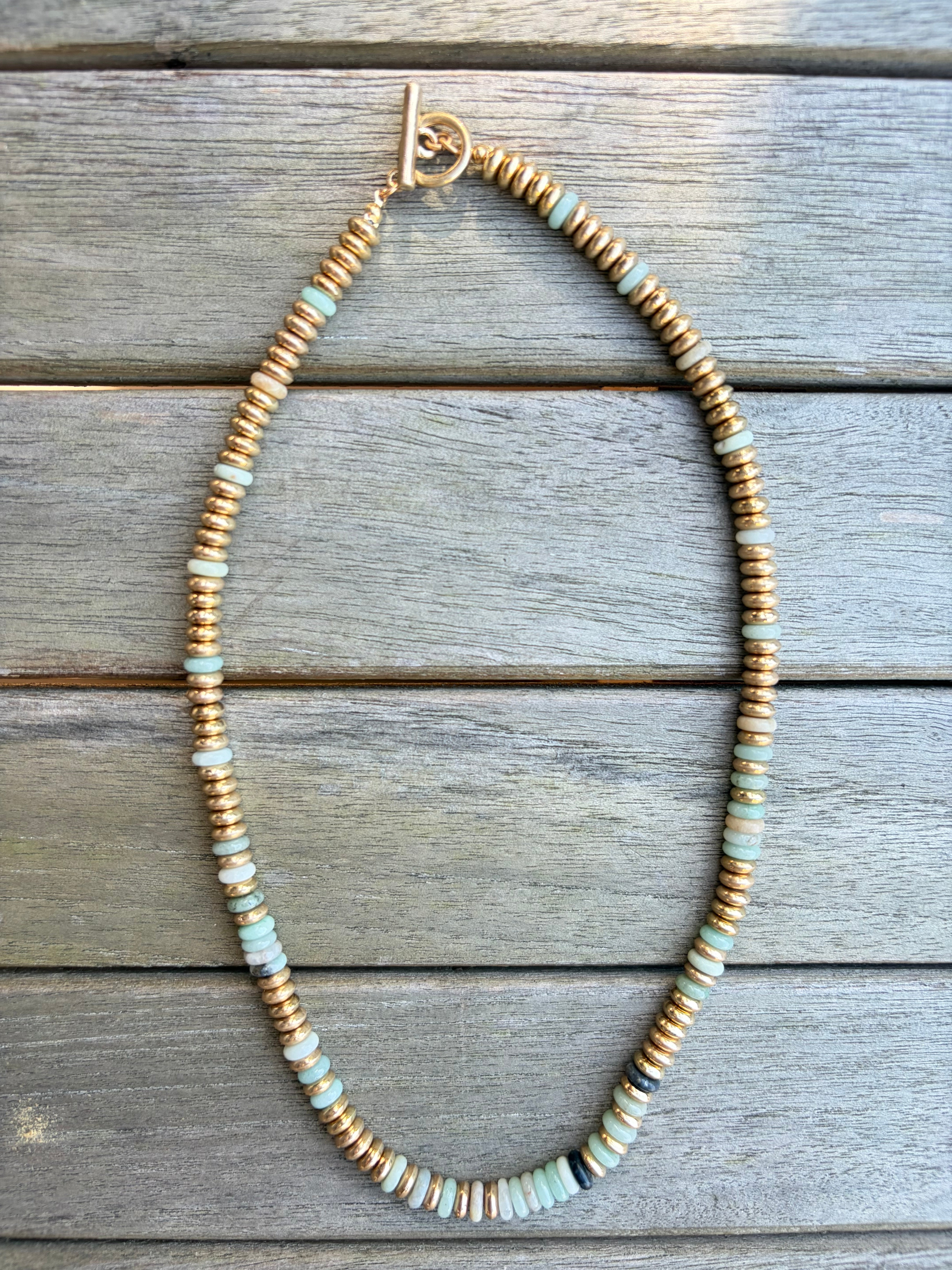 Gold Beaded Necklace with Colorful Accent Beads