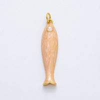 18K Gold Filled 38mm Blue, Champagne Enamel Fish Sardine Charm