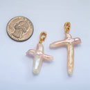 24K Gold Filled White Freshwater Pearl Religious Cross Pendant