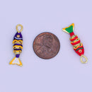 24K Gold Filled Red, Blue Enamel Fish 3D Multidimensional Charm