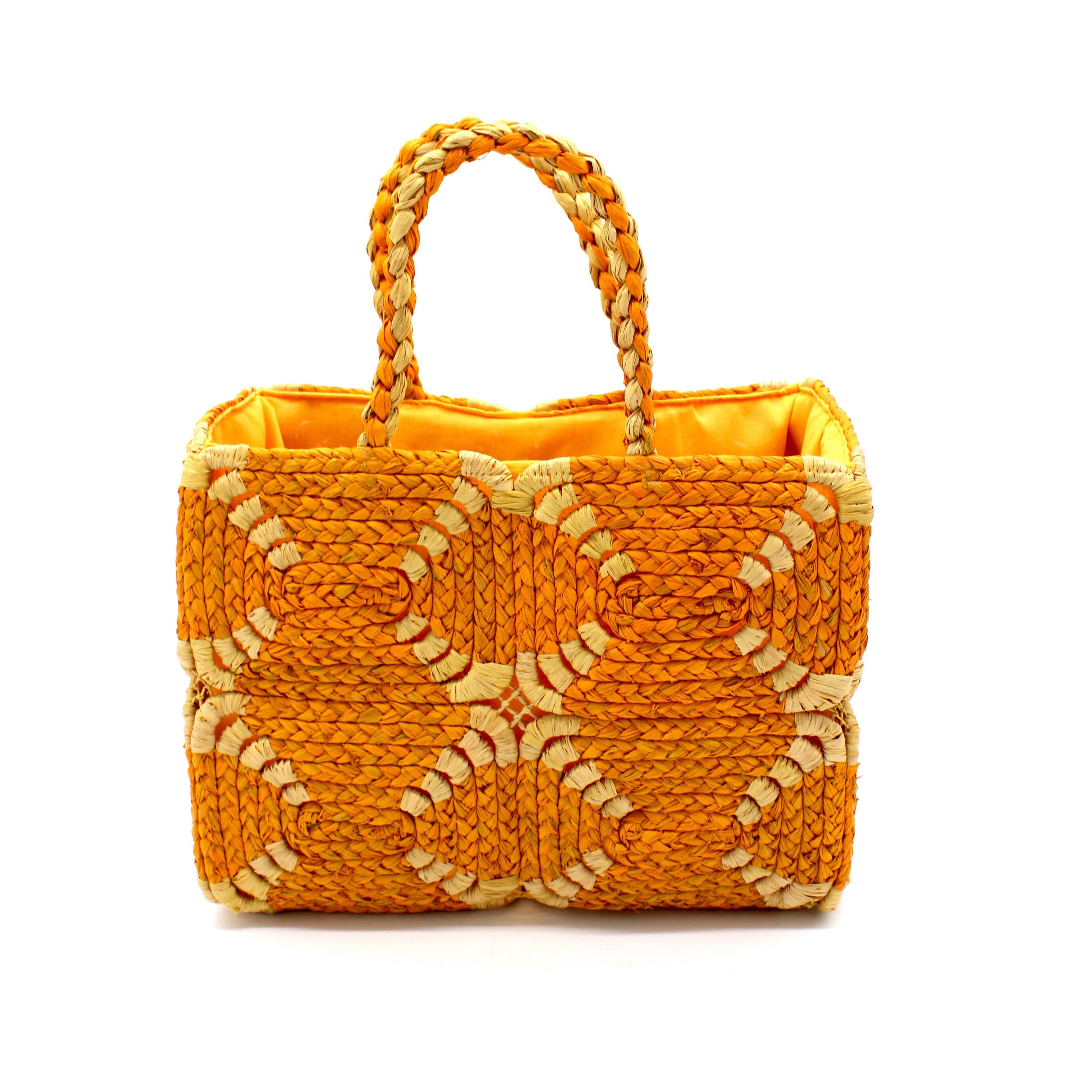 Gemma Crochet Disc Rectangle Straw Basket Handbag