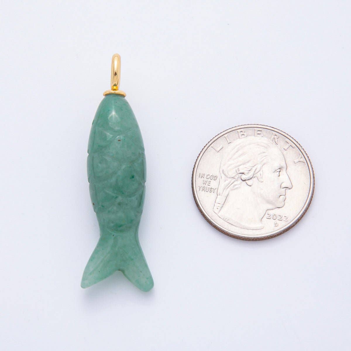 18K Gold Filled 48mm Gemstone Sardine Fish Charm in White Quartz