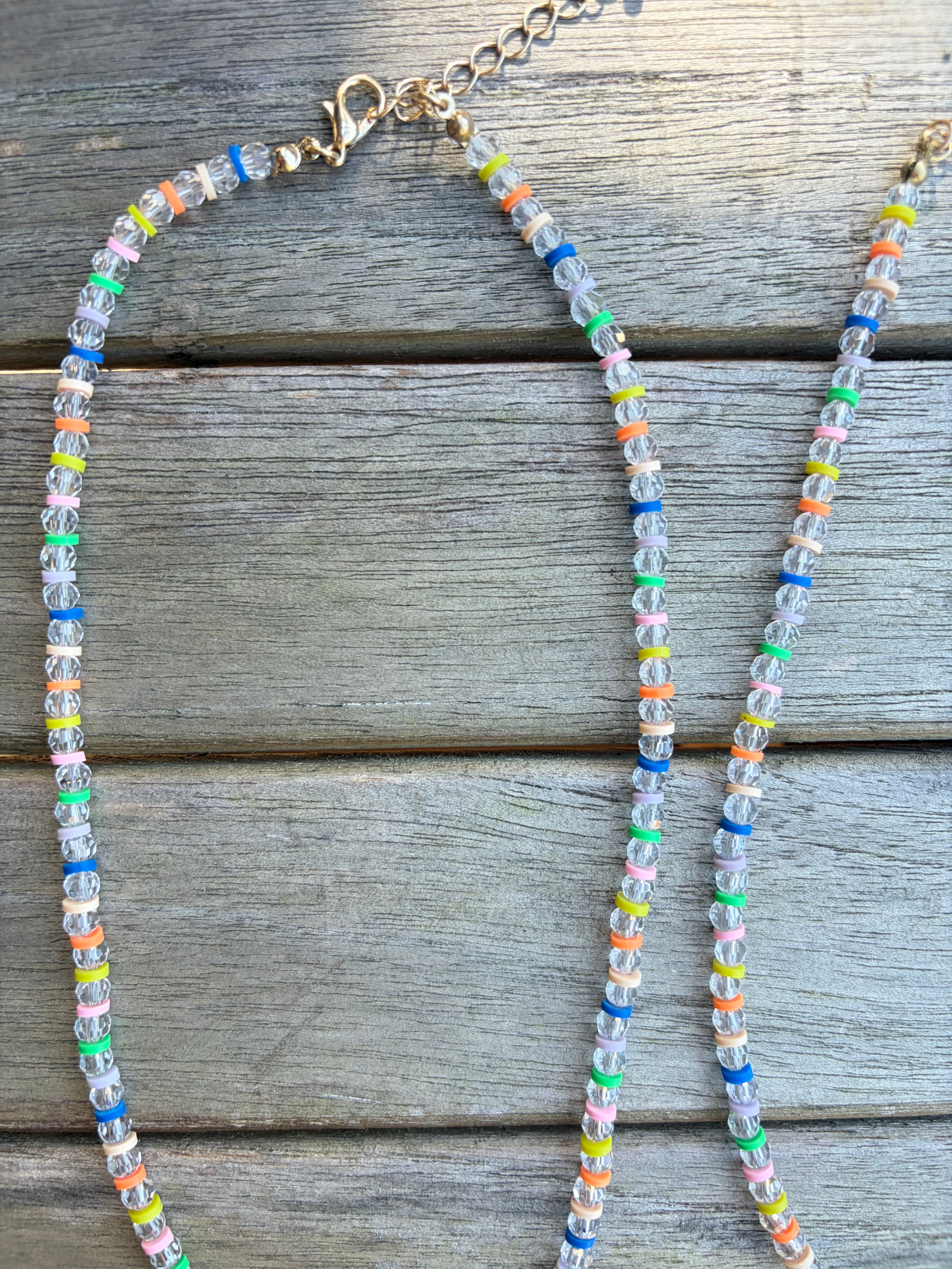 Clear Beaded Necklace with Multicolored Accents