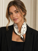 Cream and Brown Bandana Scarf with Pearl