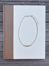 Beaded Necklace with Hammered Gold Bar