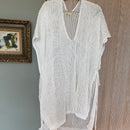 Crochet Beach Cover Up Poncho with Side Ties in White