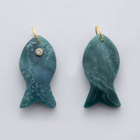 18K Gold Filled 38.8mm Clear CZ Natural Gemstone Fish Charm