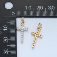 24K Gold Filled Mini Clear Micro Paved CZ Religious Cross Charm