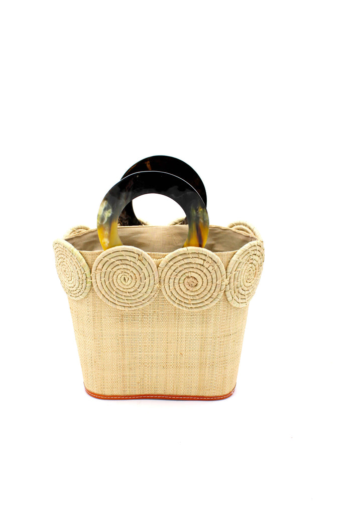 Tazi Disc Straw Handbag with Horn Handle