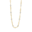18K Gold PVD Steel Station Stone Paperclip Chain Necklace