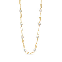 18K Gold PVD Steel Station Stone Paperclip Chain Necklace