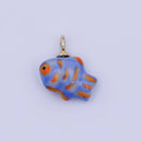 24K Gold Filled Blue, Green, Yellow Fish Ceramic Drop Pendant