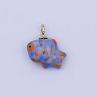 24K Gold Filled Blue, Green, Yellow Fish Ceramic Drop Pendant