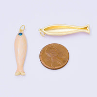 24K Gold Filled 34mm Peach Enamel Sardine Sea Fish Charm