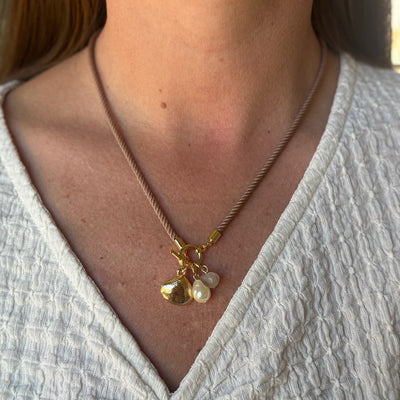 Pearl & Shell Charm Silk Rope Necklace