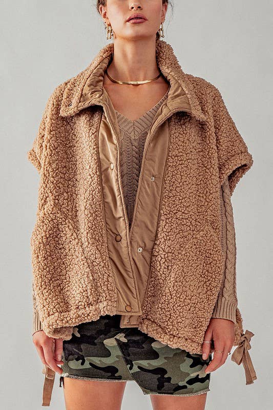 TEDDY FABRIC UTILITY VEST JACKET