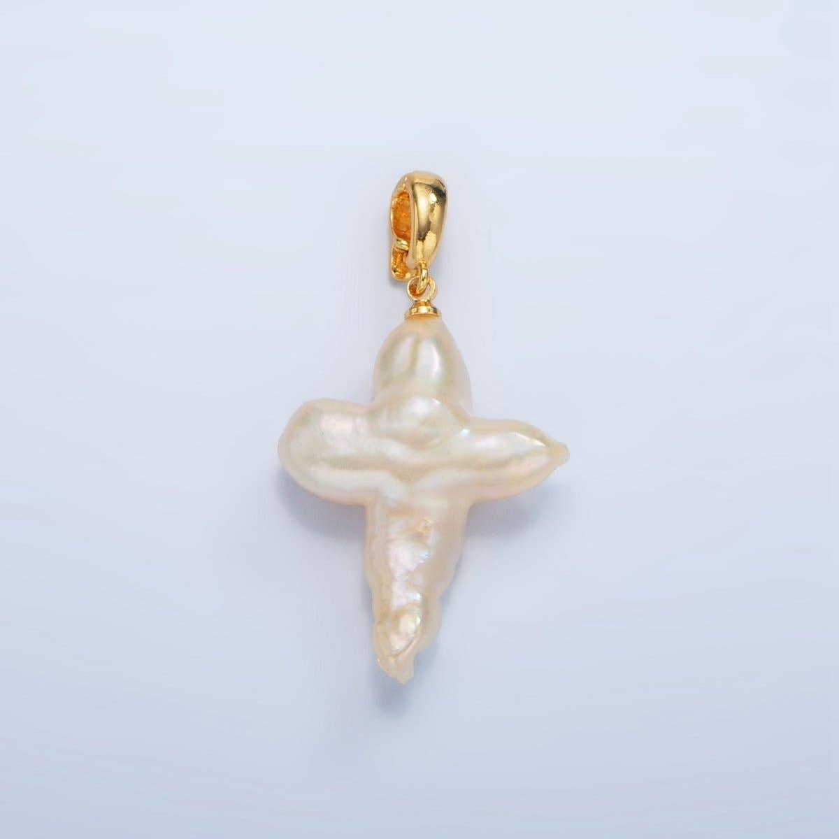 24K Gold Filled White Freshwater Pearl Religious Cross Pendant