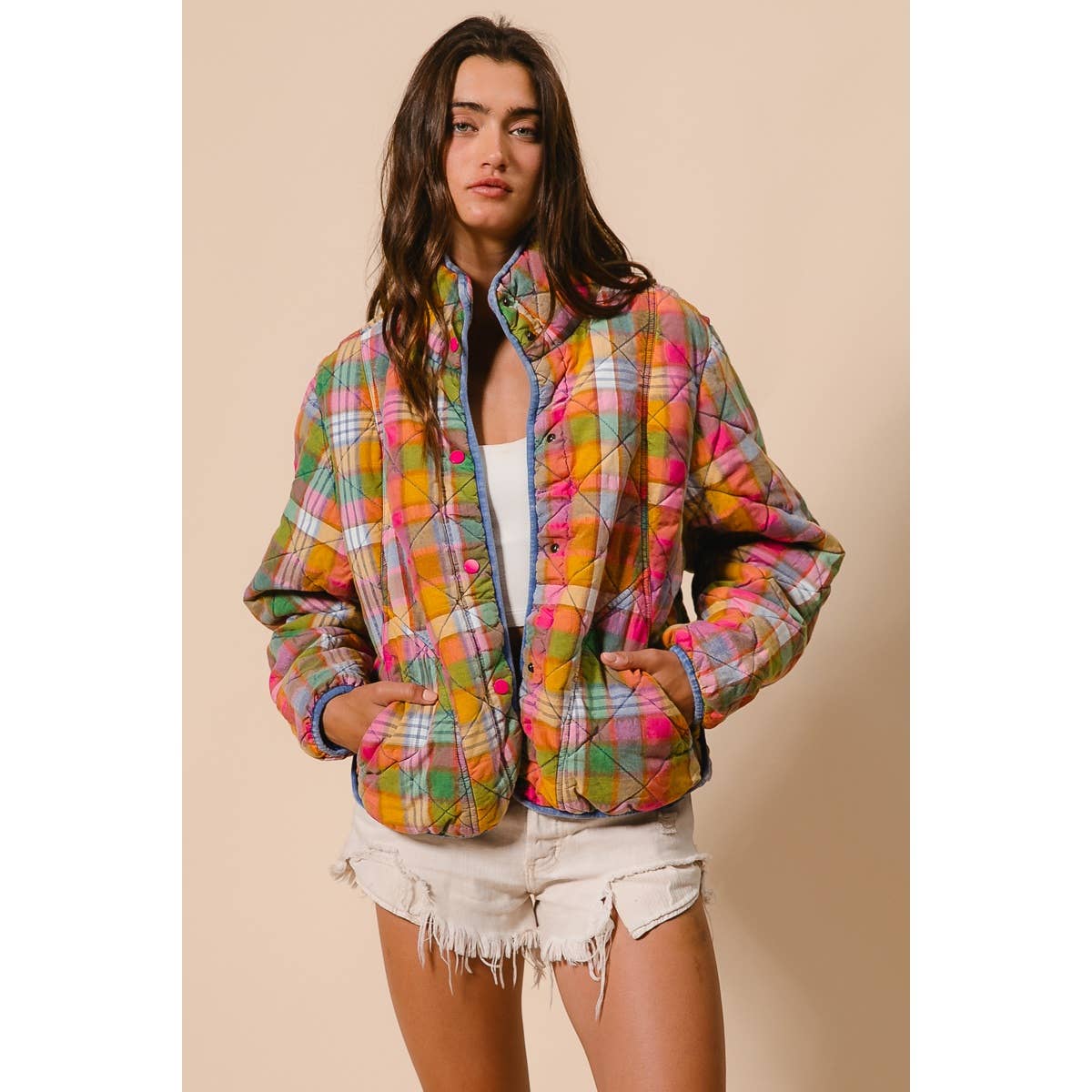Stained Glass Plaid Quilted Jacket