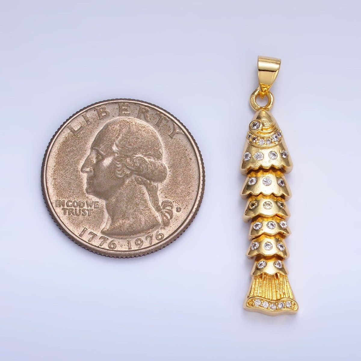 24K Gold Filled Micro Paved Cubic Zirconia Long Fish Sea Animal Pendant