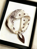 Cream and Brown Bandana Scarf with Pearl