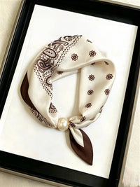 Cream and Brown Bandana Scarf with Pearl