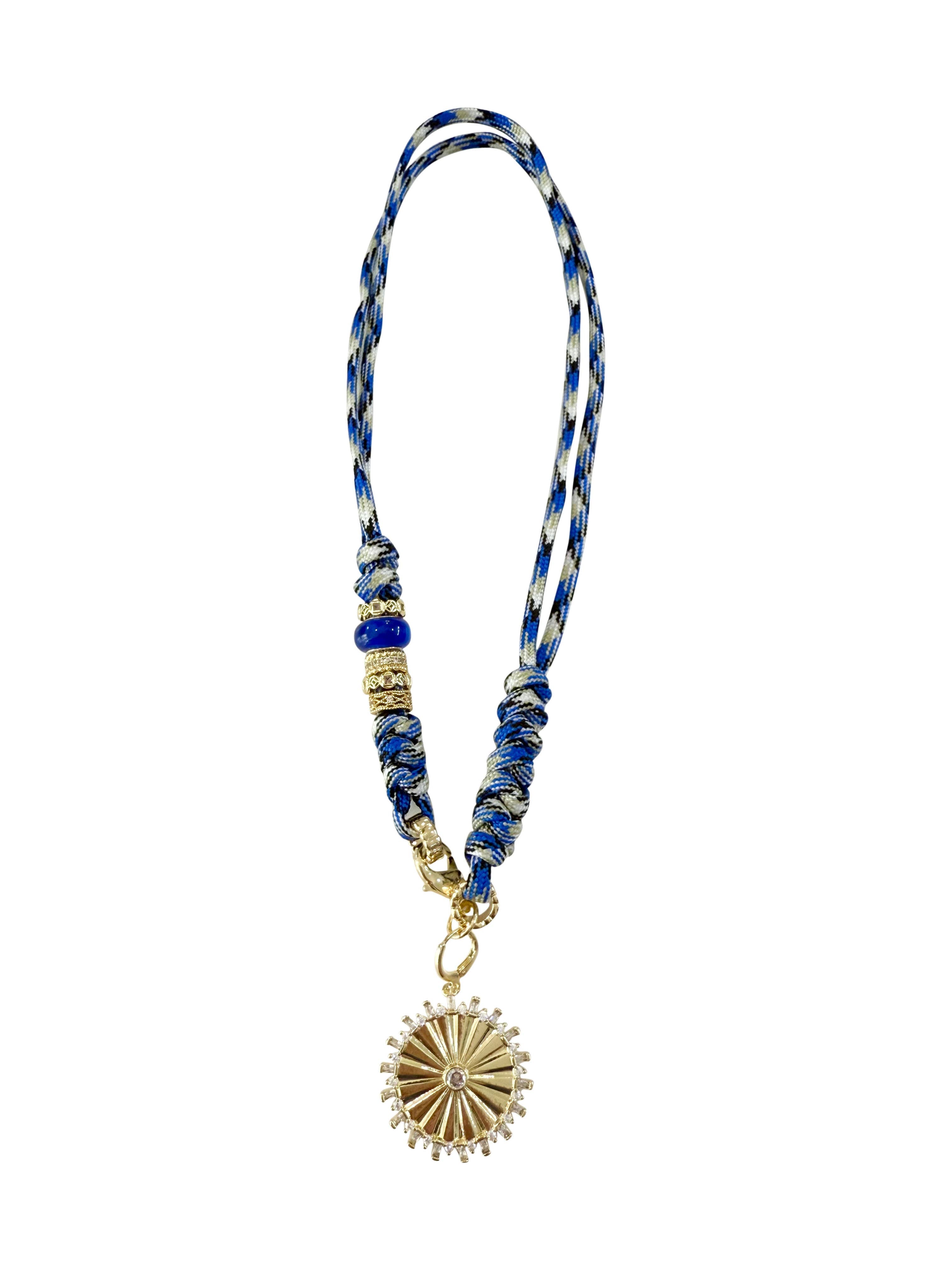 Johnny Light Blue Rope Necklace with Large CZ Coin Charm