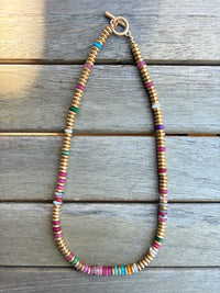 Gold Beaded Necklace with Colorful Accent Beads