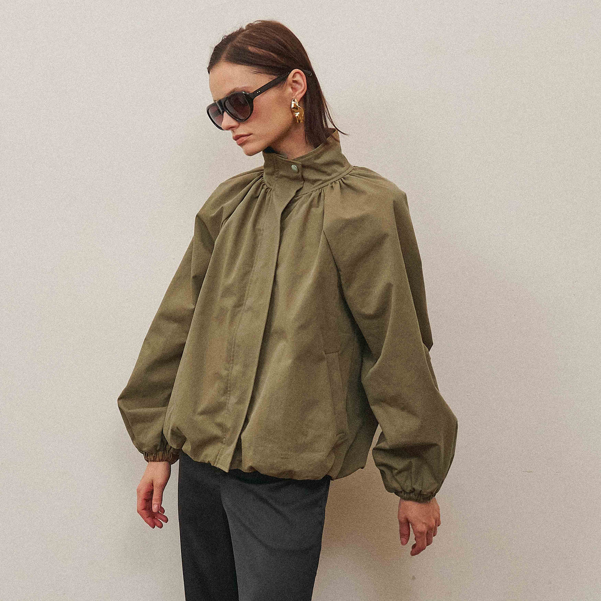 High Neck Gathered Jacket