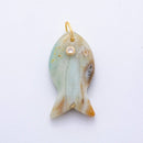 18K Gold Filled 38.8mm Clear CZ Natural Gemstone Fish Charm