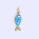 24K Gold Filled 16mm Micro Paved Cz Ocean Tiny Fish Enamel Charm