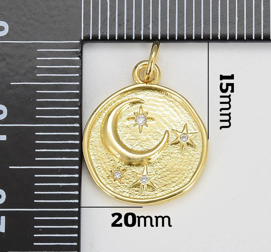 Crescent Moon Star Coin Gold Filled Charm Pendant