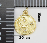 Crescent Moon Star Coin Gold Filled Charm Pendant