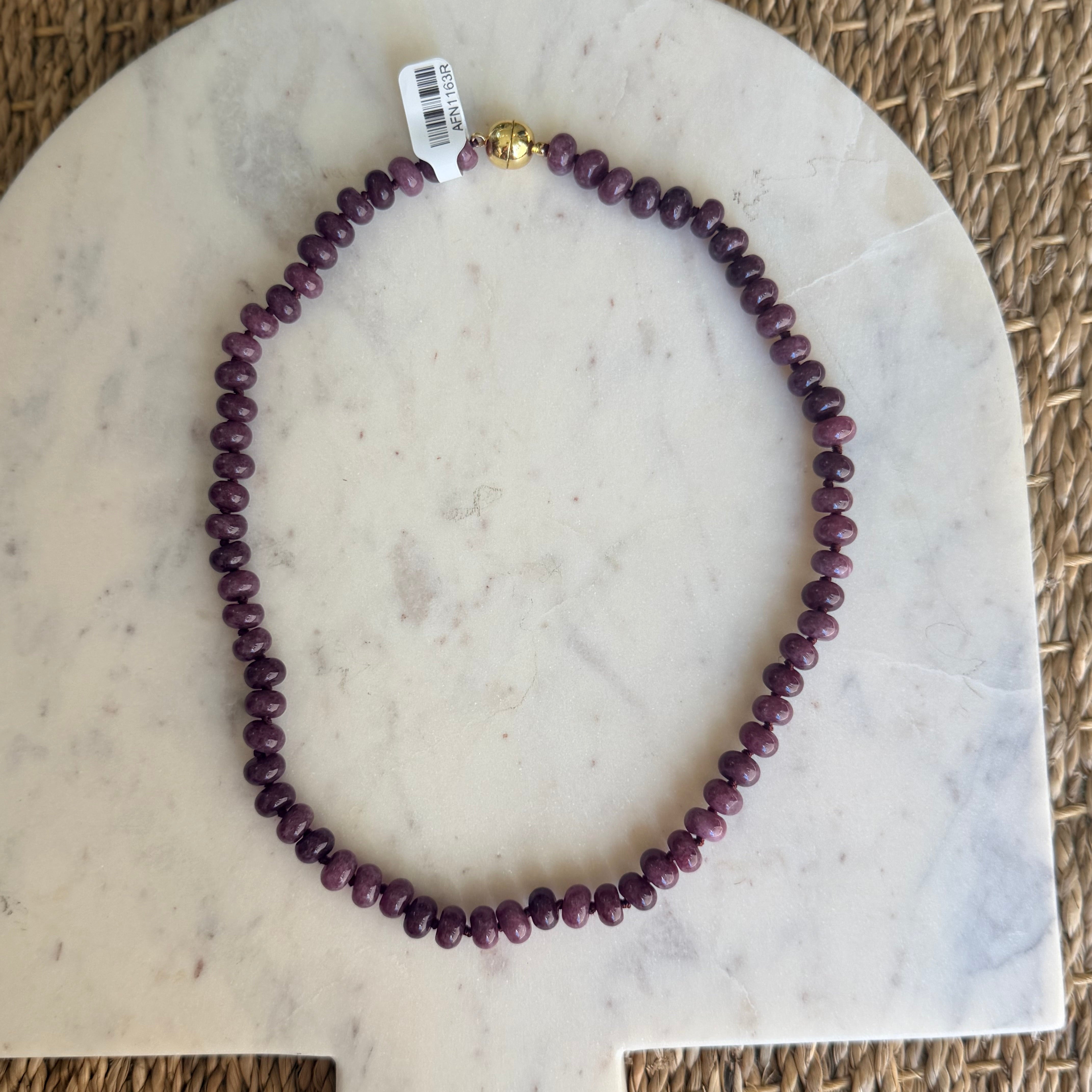 Medium Round Bead Magnetic Clasp Necklace-  Plum
