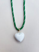 Green Paracord Necklace with Puffy Heart Charm