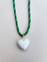 Green Paracord Necklace with Puffy Heart Charm