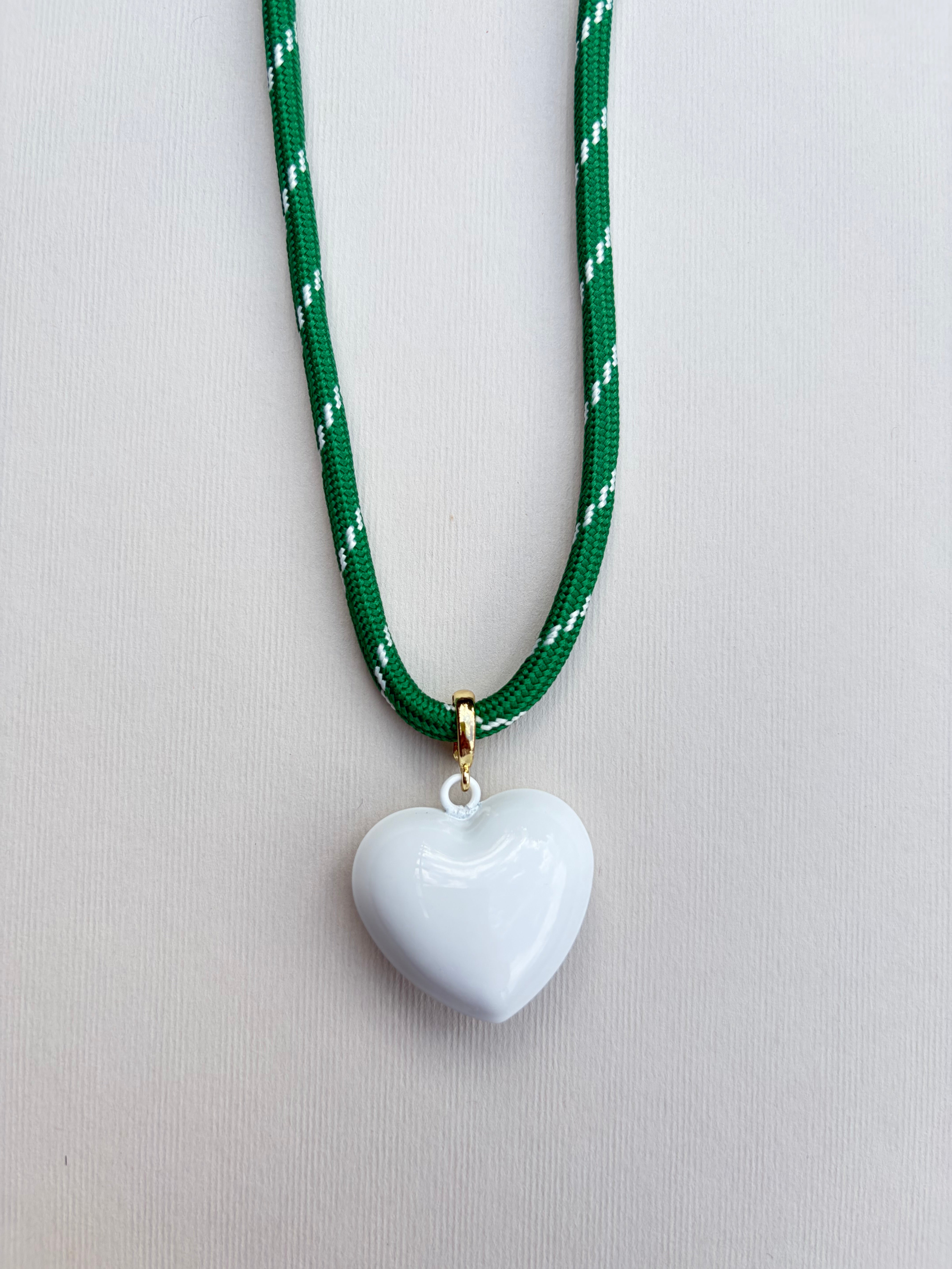 Green Paracord Necklace with Puffy Heart Charm
