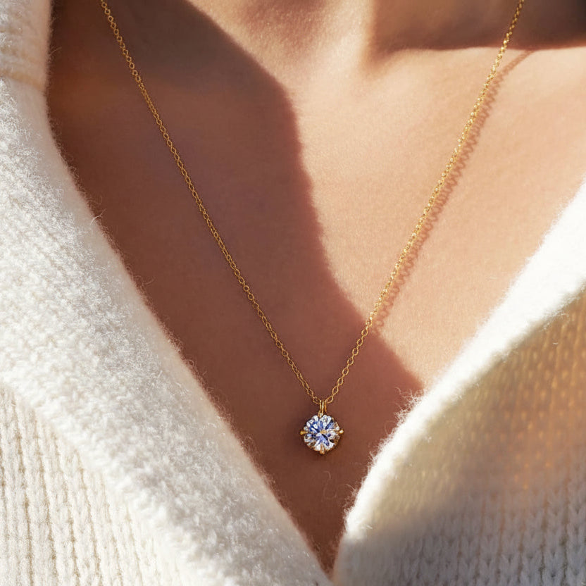 Single Round Cut Crystal Pendant Necklace