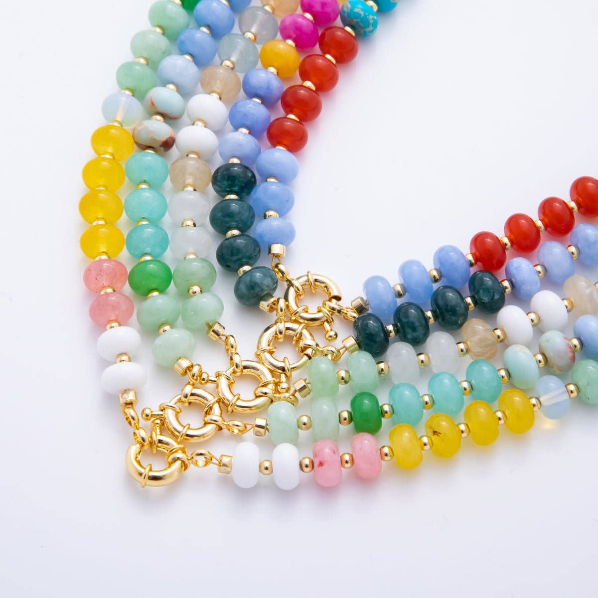 18K Gold Filled Colorful Candy Gemstone Beaded Chain Necklace in Yellow