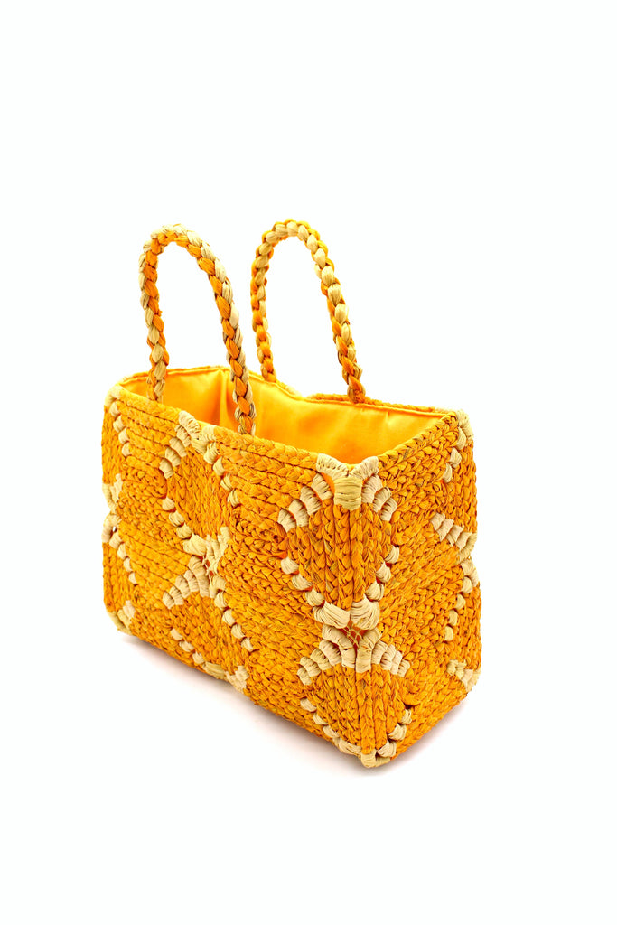 Gemma Crochet Disc Rectangle Straw Basket Handbag