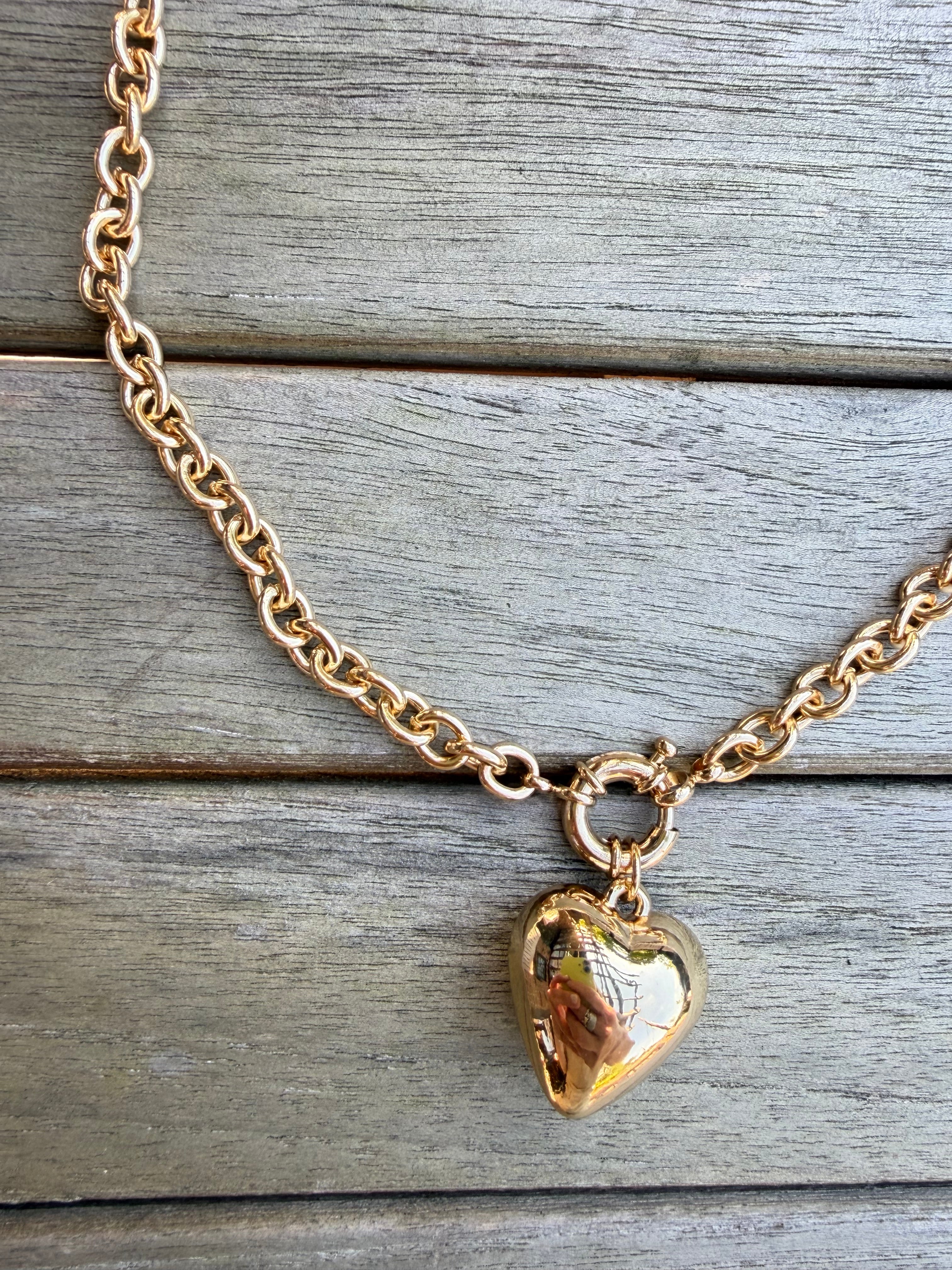 Gold Chain with Gold Bubble Heart
