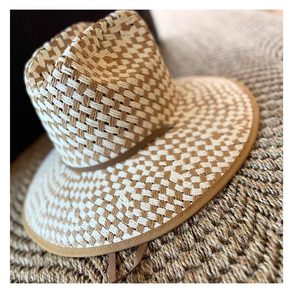 Brown + White Safari Hat with Chin Strap