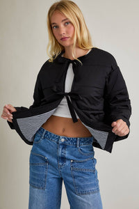 Puffer Jacket with Ribbon Tie on the Front
