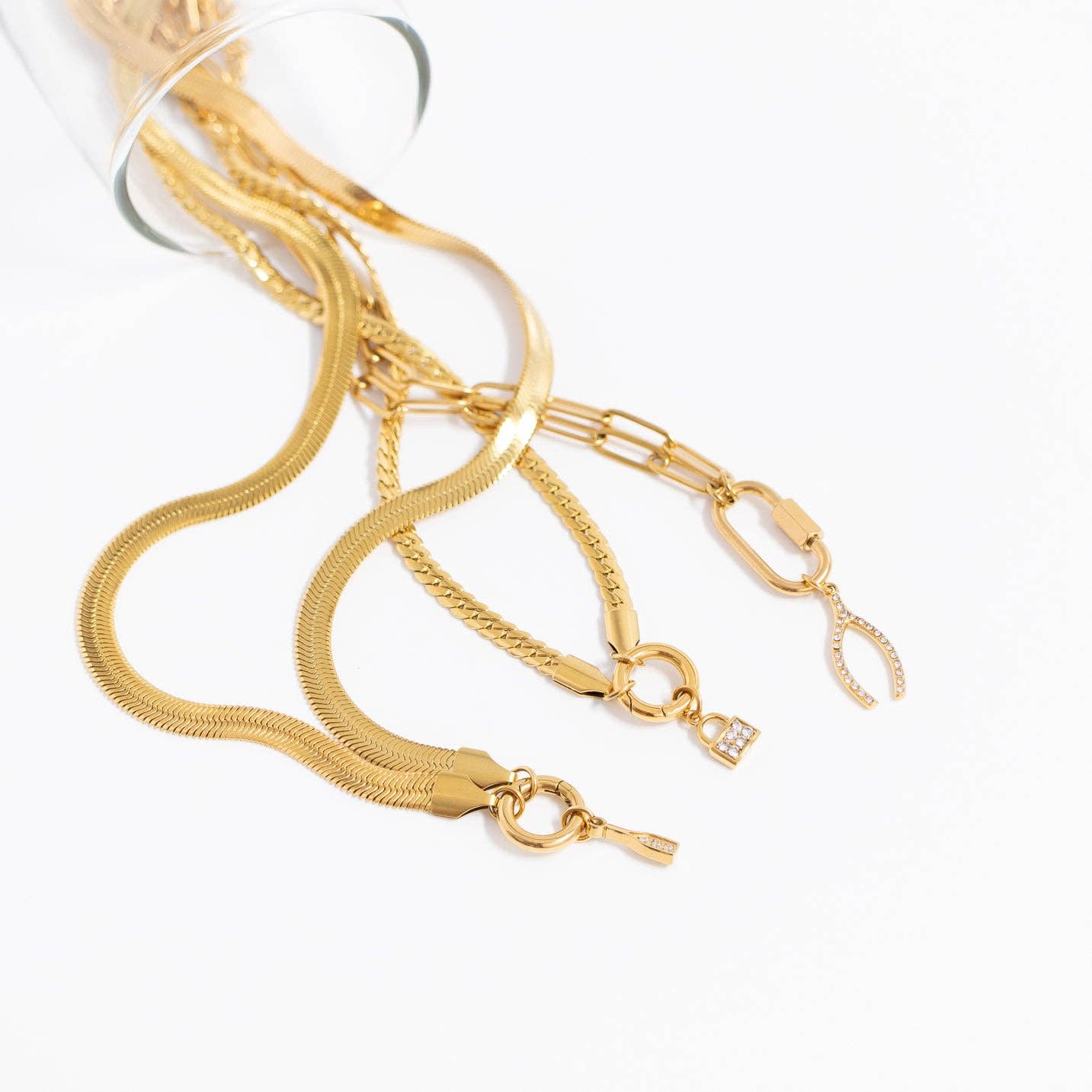 18K Gold Herringbone Charm Necklace