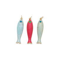 18K Gold Filled Blue, Green, Red Enamel Sardine Fish Charm