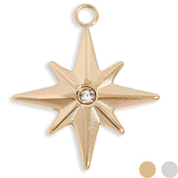 18K Gold PVD Stainless Steel CZ Compass Star Charm