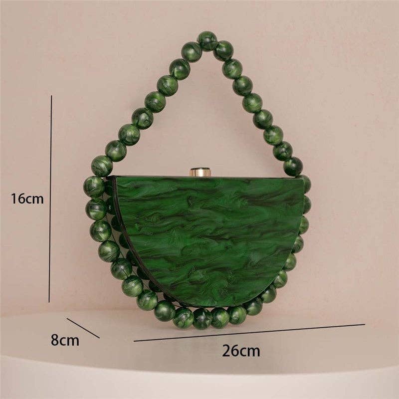 Pearlescent Acrylic Half Moon Beaded Evening Bag