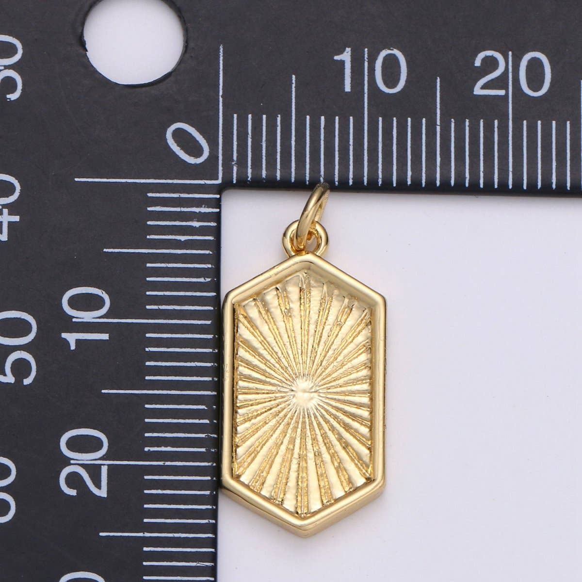 14K Gold Filled Hexagon Pendant Gold Sunburst Charm