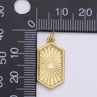 14K Gold Filled Hexagon Pendant Gold Sunburst Charm