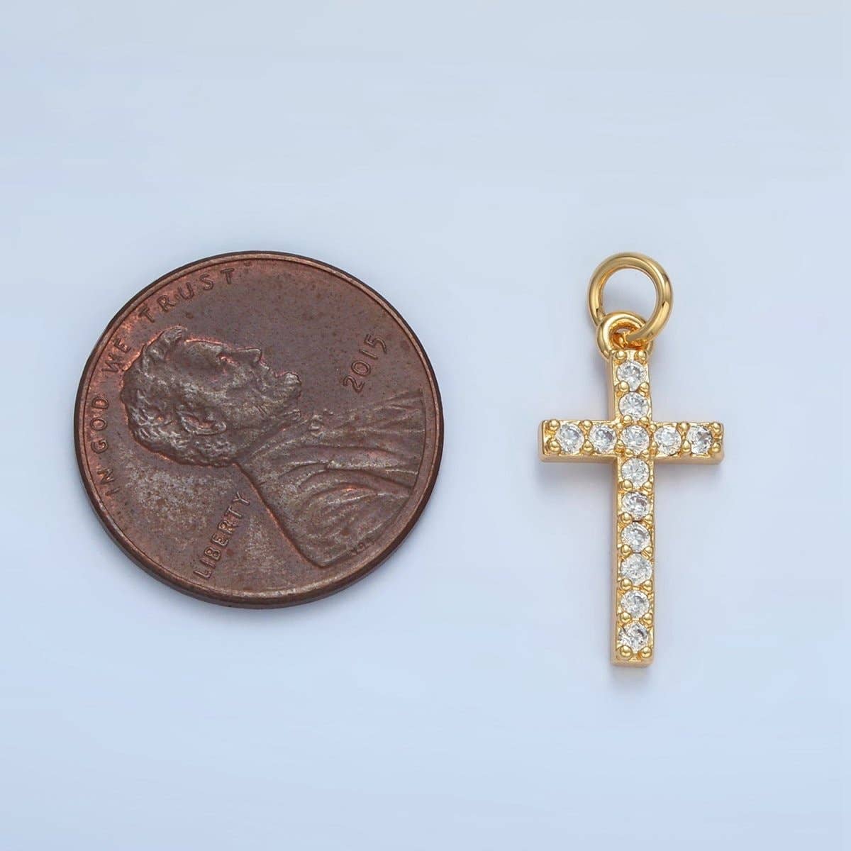 24K Gold Filled Mini Clear Micro Paved CZ Religious Cross Charm