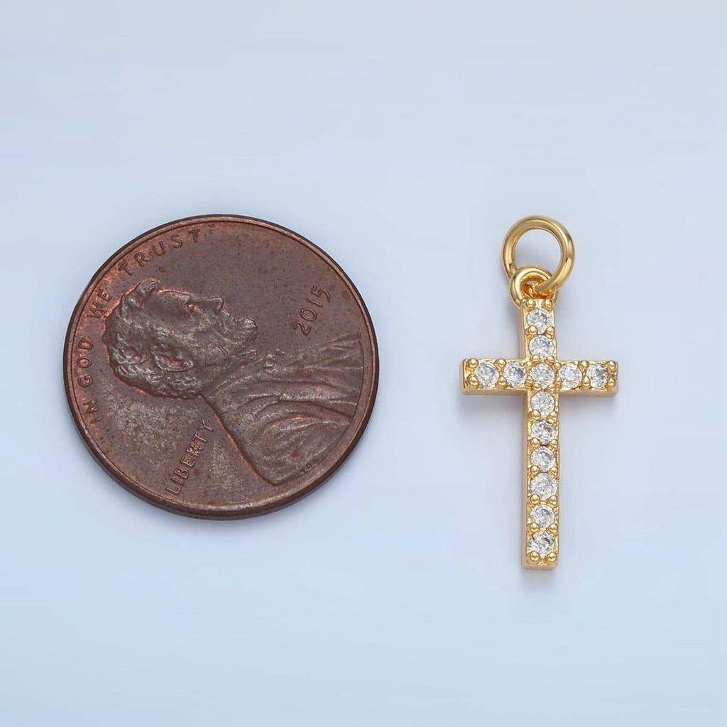 24K Gold Filled Mini Clear Micro Paved CZ Religious Cross Charm | X153